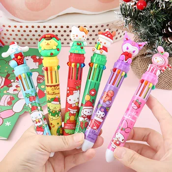Vianočné Sanrio Hello Kitty Kuromi Anime Guľôčkové Pero Kawaii Moje Melódie Roztomilý Kreslený Študentov Desať Farbu Pera Označenie Pero Darček