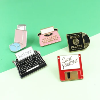 Klasický Retro Dodávky Brošne Hudby písacie stroje Ušetriť USB Disk UŠETRIŤ Zábavné Módne Šperky Darček Ženy Muži Pin