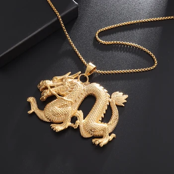 Módne Golden Dragon Náhrdelník Čínsky Štýl Prívesok pre Mužov a Ženy Amulet Šperky, Doplnky, Darčeky