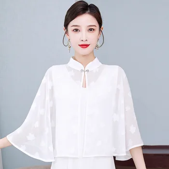 2023 Jar Leto Šifón Šatkou Opaľovací Krém Ženy Čínsky Retro Móda Šatkou Voľný Čas Plášte Pončo Lady Peleríny Biela